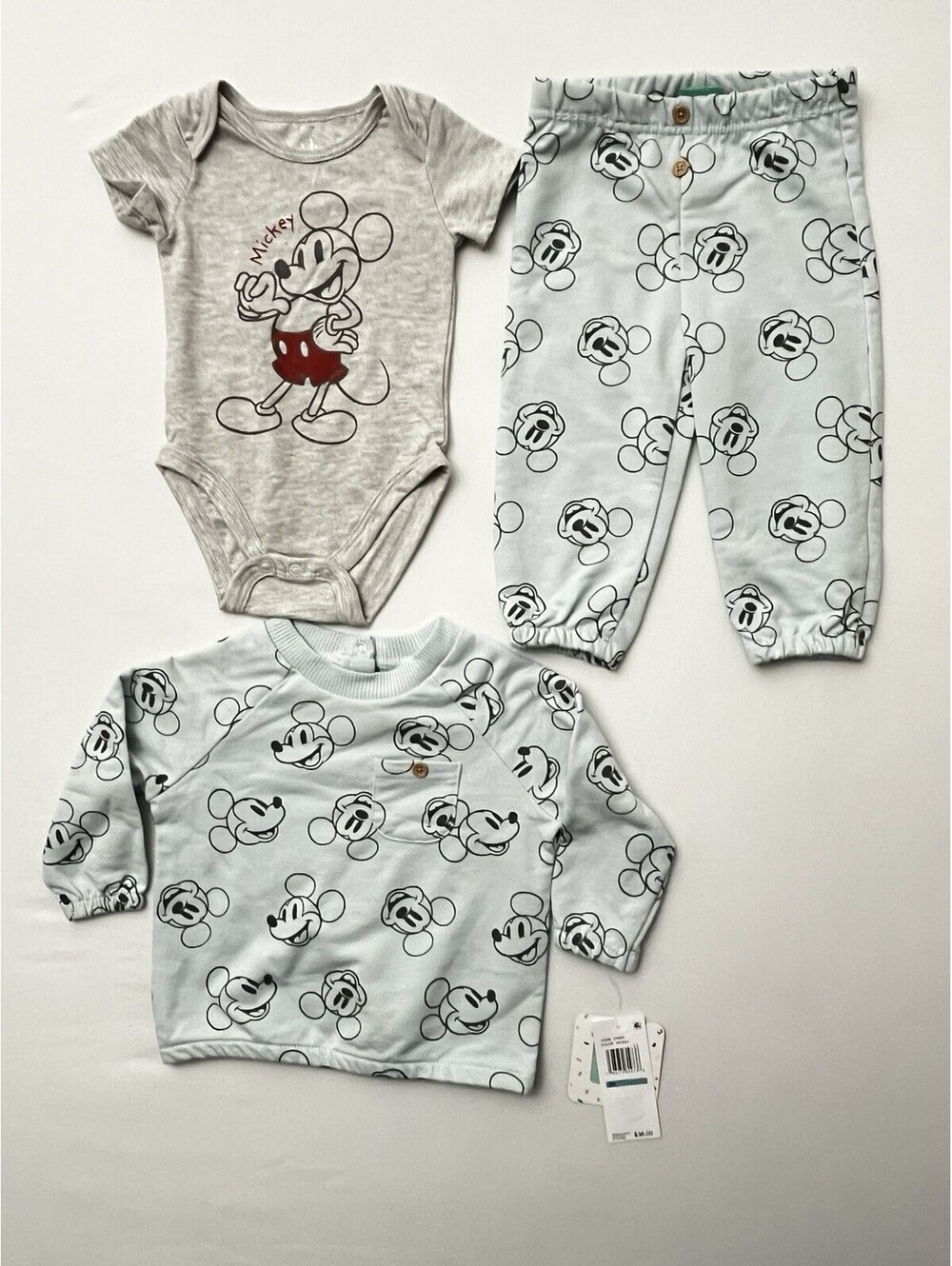 Disney Baby Mickey Mouse 3 Piece Outfit Set Bodysuit Top Pants 9M NWT